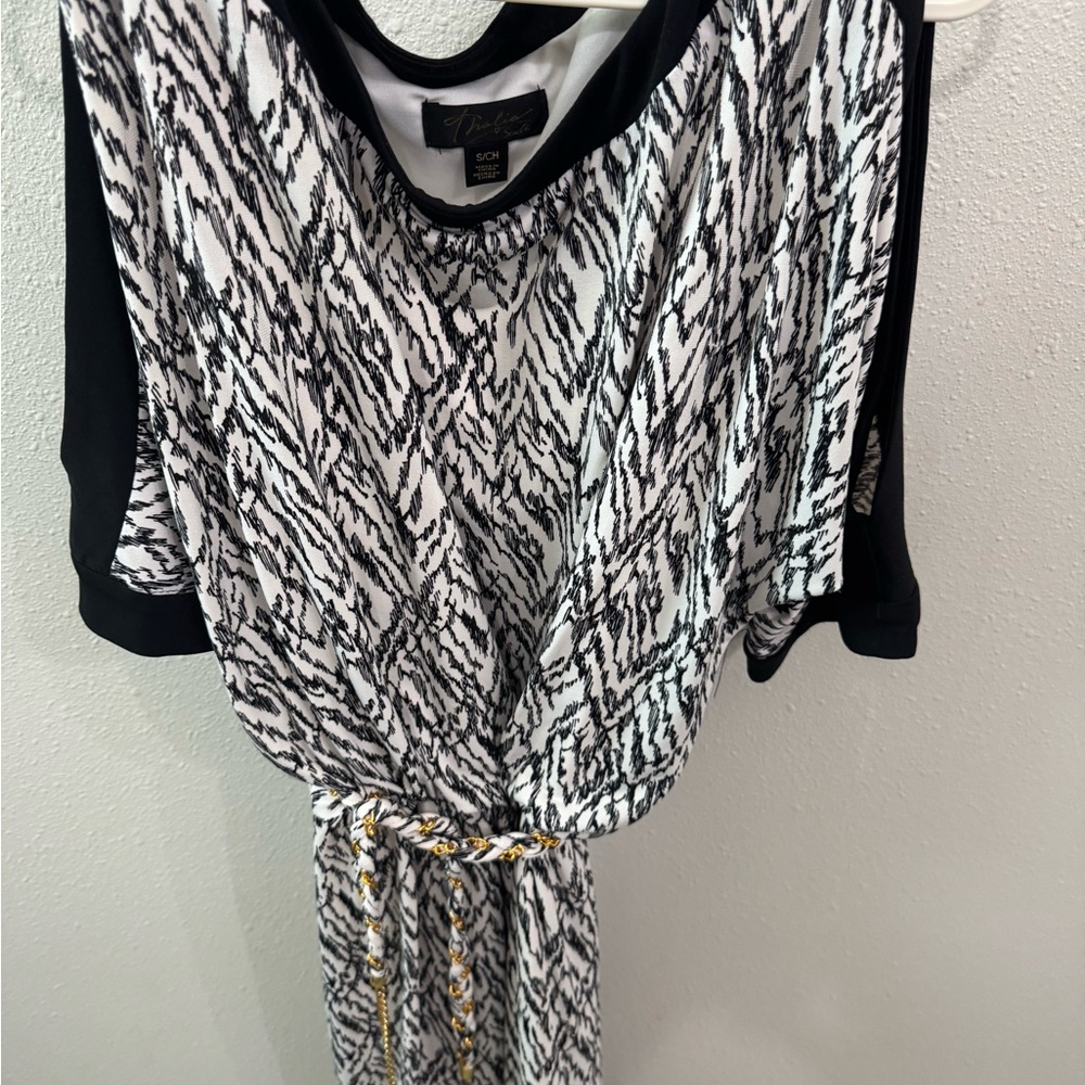 Thalia Sodi Black and White Patterned Midi Dress